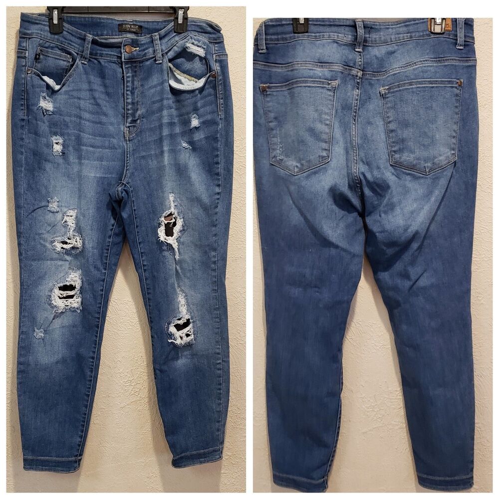 JUDY BLUE SKINNY FIT WOMEN'S PLUS SIZE 16W DISTRESSED STRETCH DENIM